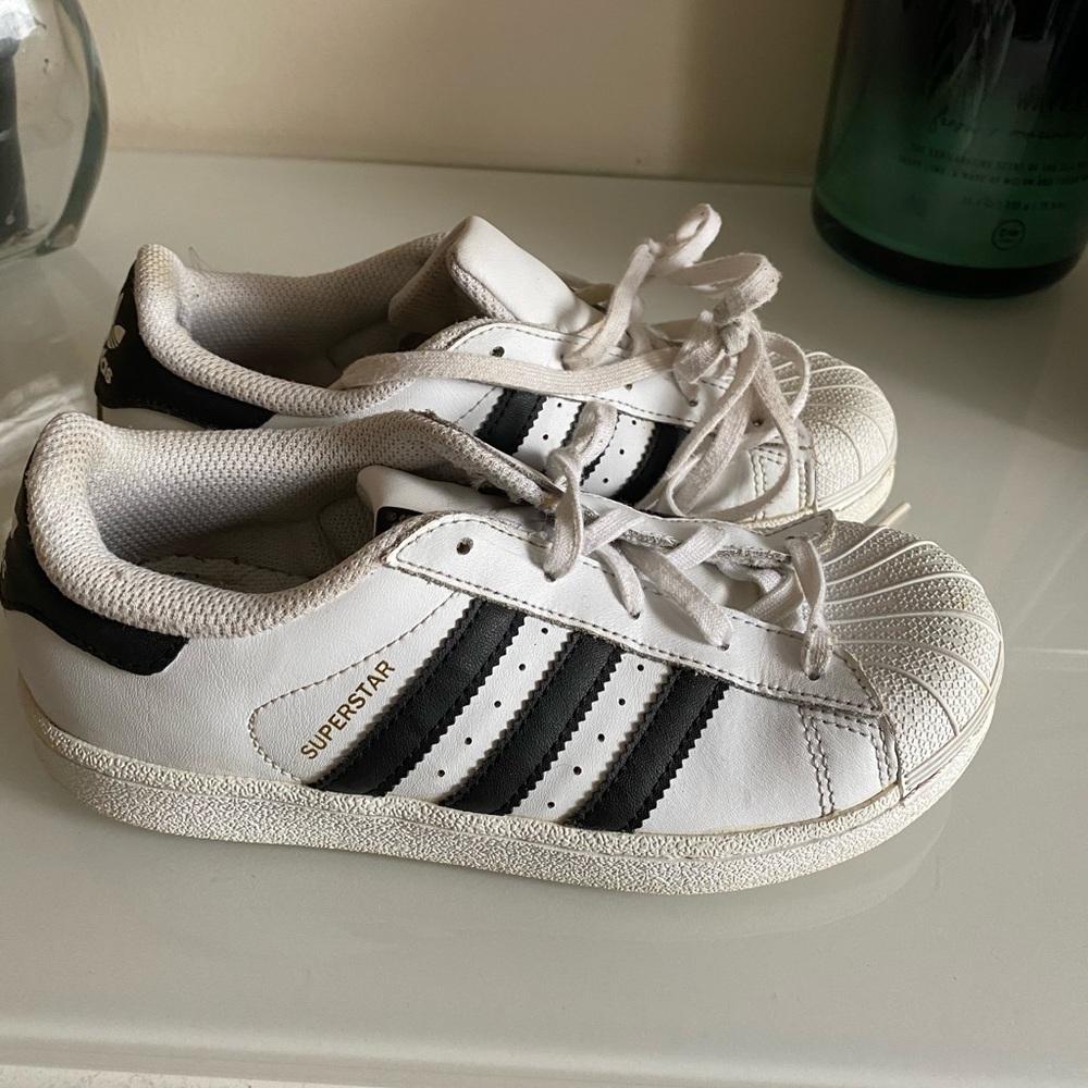 Kids White and Black Superstar Adidas